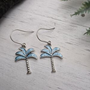 Blue Palm Tree Dangle Earrings / Beach Jewelry